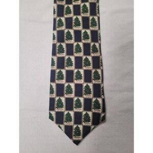 Mens Winter Necktie Holiday Tree Pattern 100% Silk Tie Dominican Republic